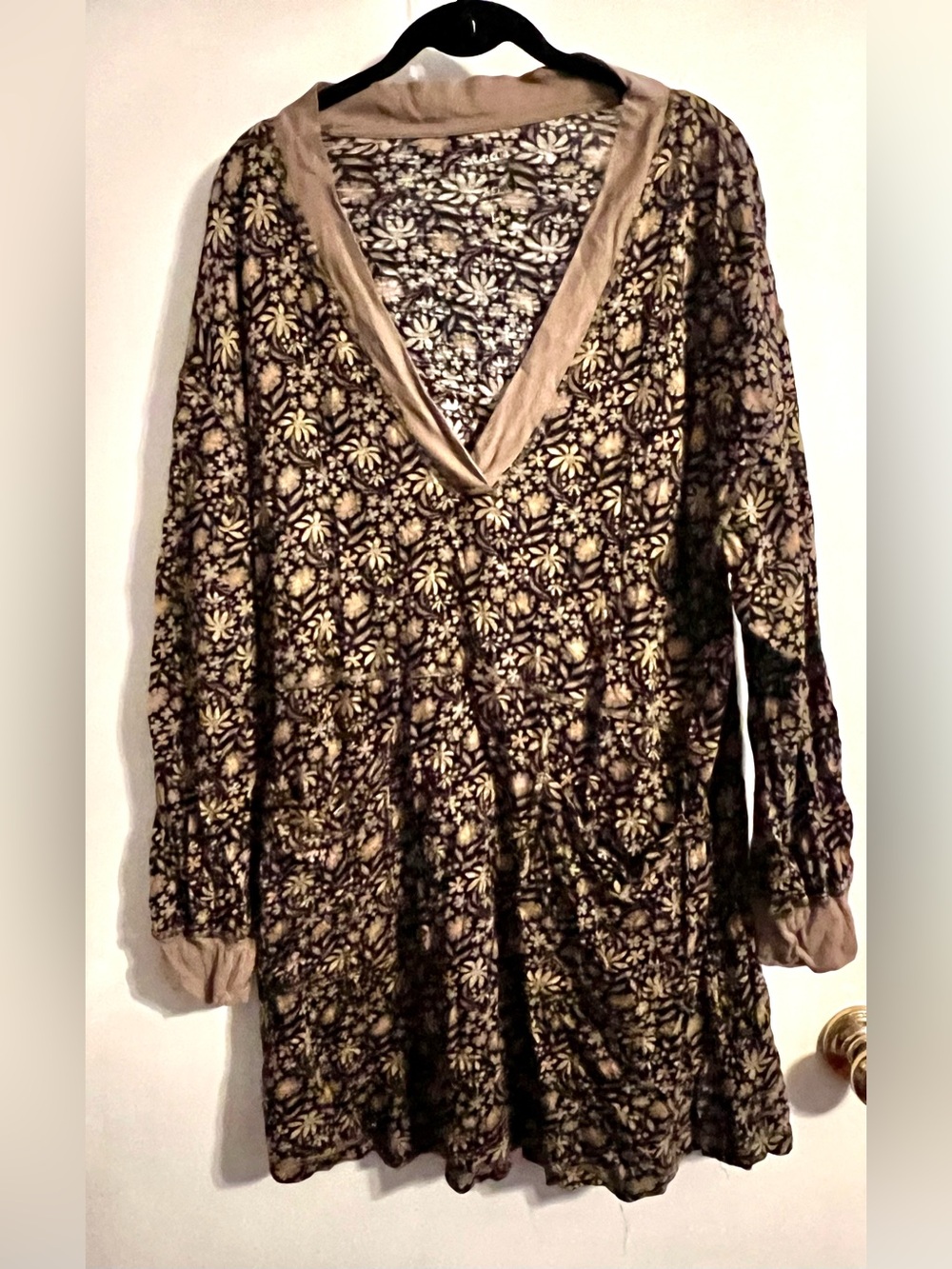 Natural Life Long Sleeve V-Neck Floral Earth-tone Cottagecore Dress/Tunic-Large